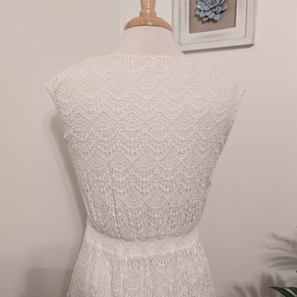 Reba Vintage Lace Boho Embroidered Beaded Cap Sleeve Midi Dress Cream Medium - Picture 6 of 8